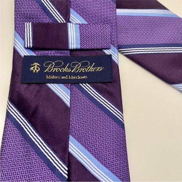 Brooks Brothers Makers & Merchants Silk Classic Tie, Stripe Purple Hand USA - Picture 2 of 6